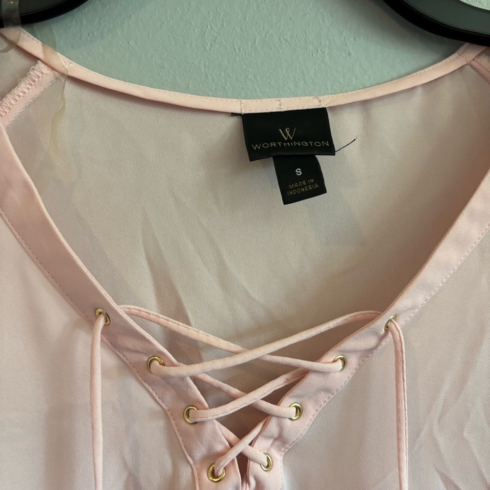 Worthington Light Pink Lace-Up Blouse - Picture 12 of 16